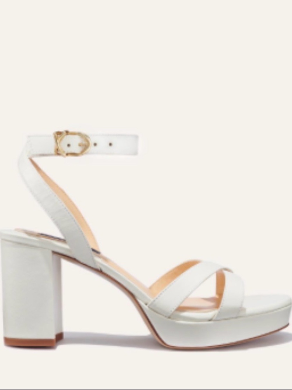 Margaux White Platform Block Heel Ankle-Strap Sandals